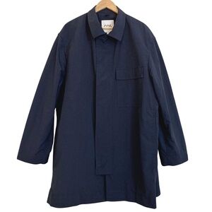 COS Mens Parka Macintosh Coat Snaps Zipper Unlined Inner Drawstring Blue
